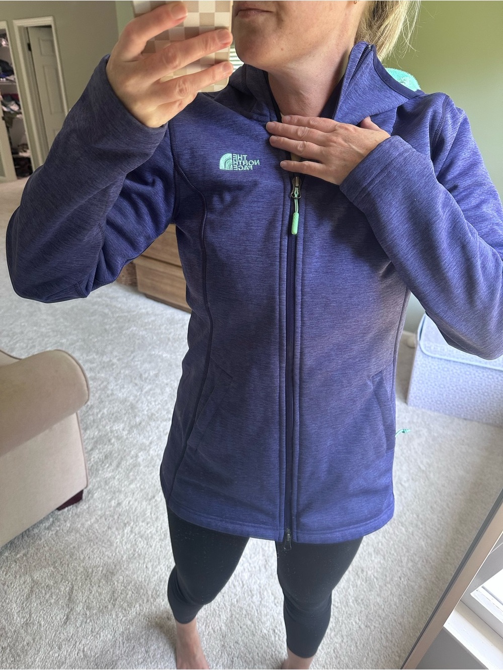 The North Face Women’s Heathered Purple Hooded Zip Jacket with Mint Accents